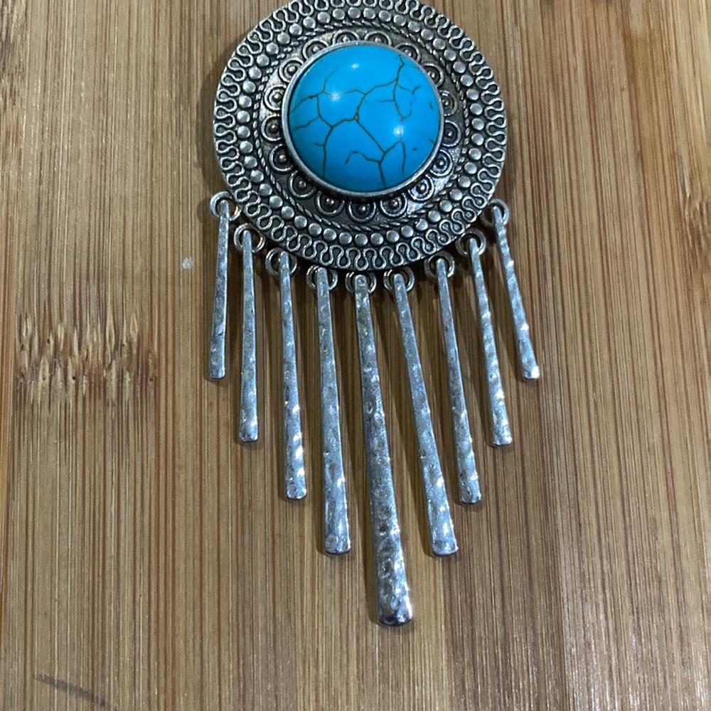 Turquoise sterling silver necklace pendant with long silver chain - Picture 2 of 5